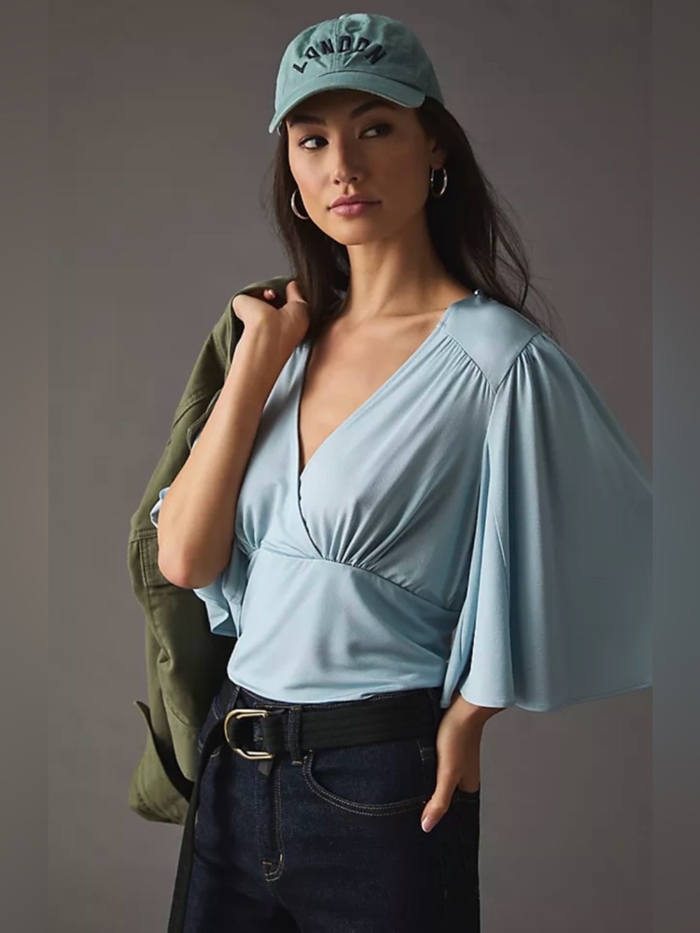 Anthropologie Blue Wrap Top
